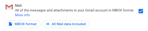 Google Takeout options